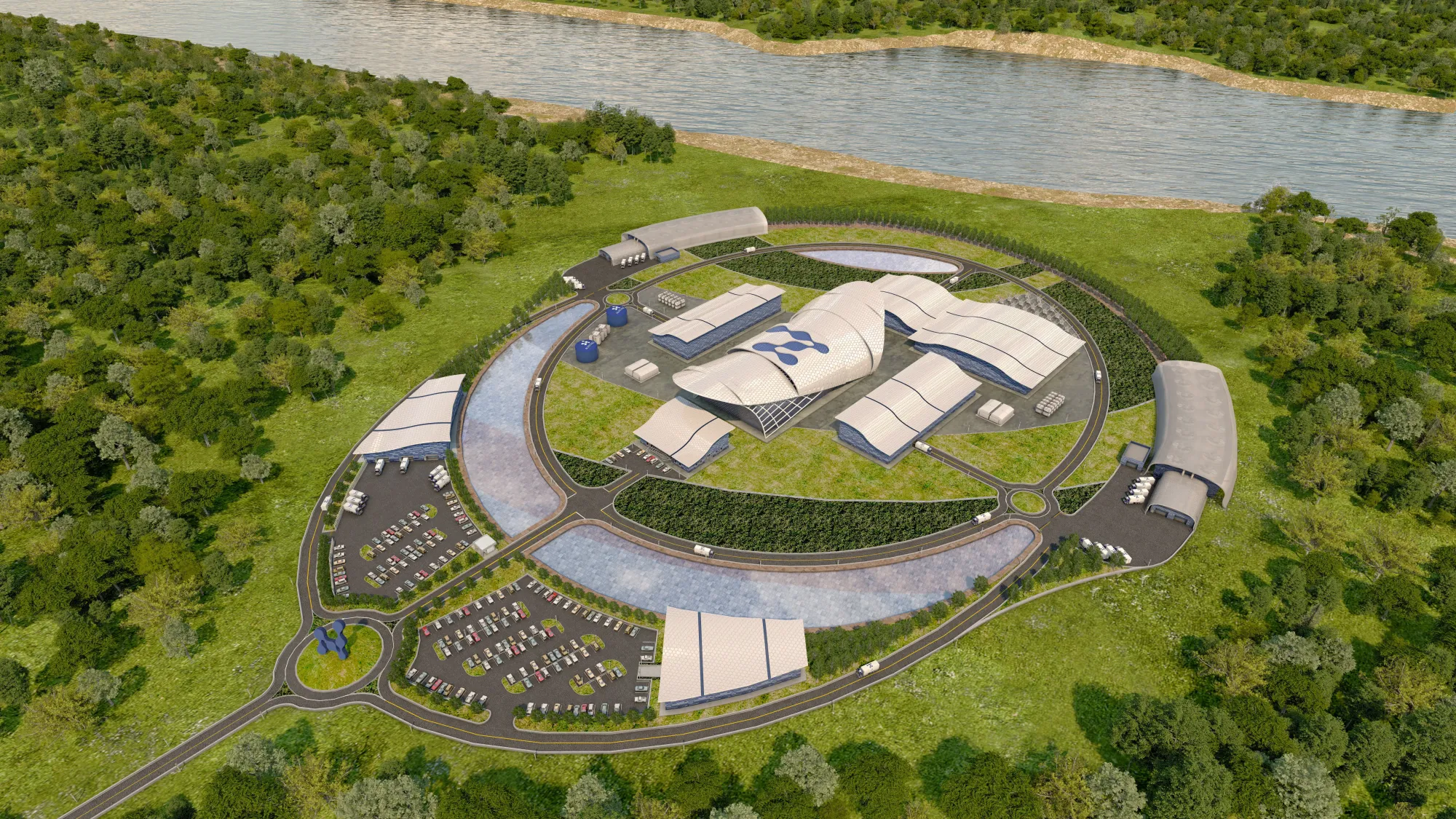 An artist’s rendering of NuScale Power’s small modular nuclear reactor plant. 