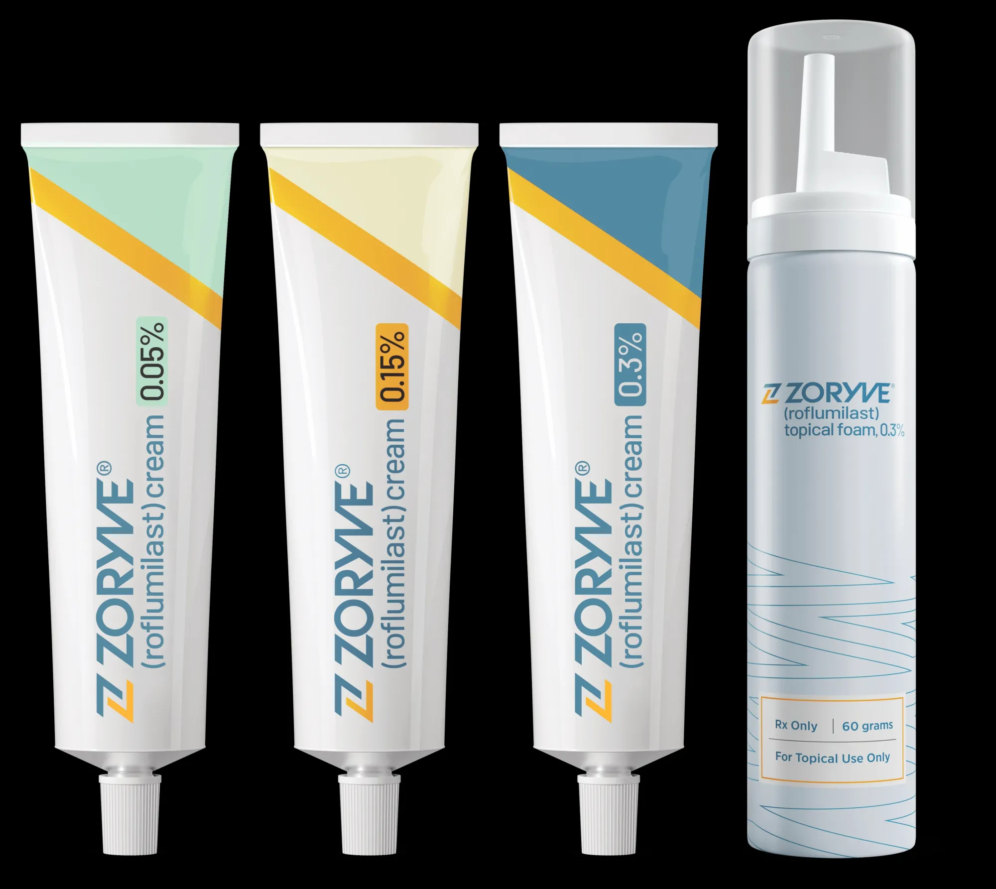 ZORYVE (roflumilast) cream, 0.05%, ZORYVE (roflumilast) cream, 0.15%, ZORYVE (roflumilast) cream, 0.3%, ZORYVE (roflumilast) topical foam 0.3%