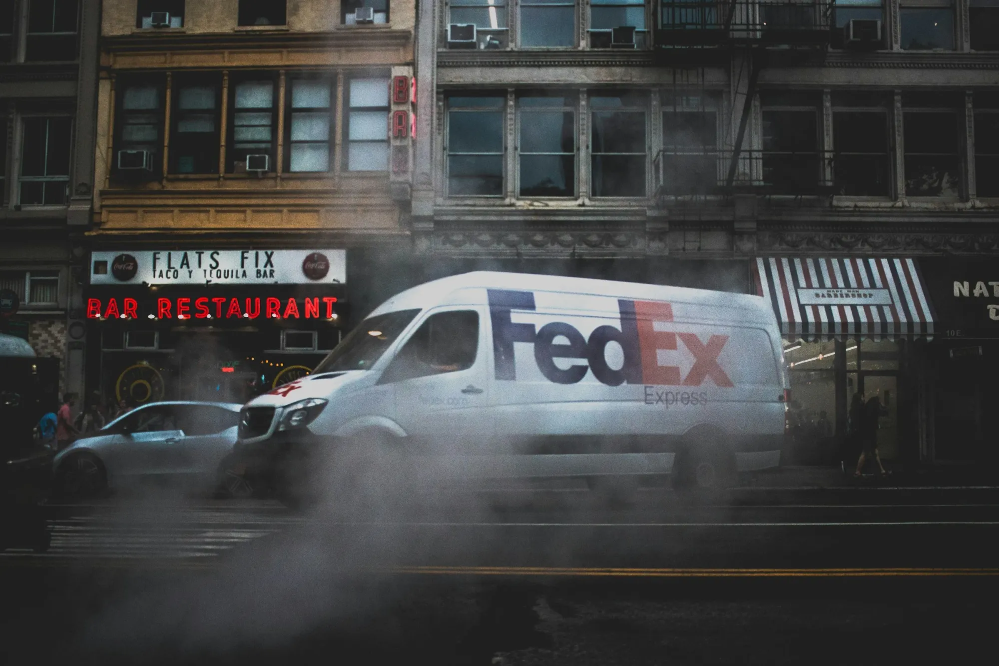 A FedEx truck in NYC.