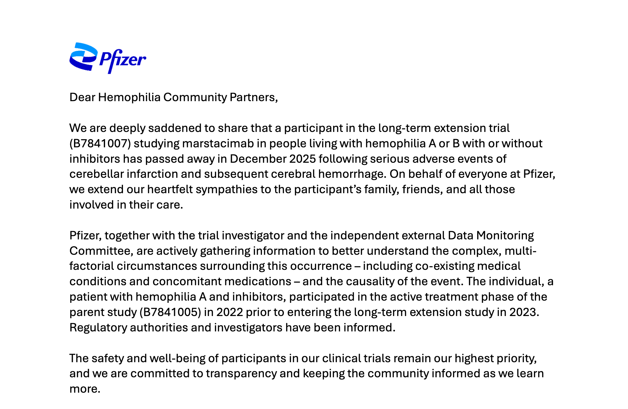 Patient Death in Pfizer's Hympavzi Trial Raises Safety Questions for Hemophilia Treatment