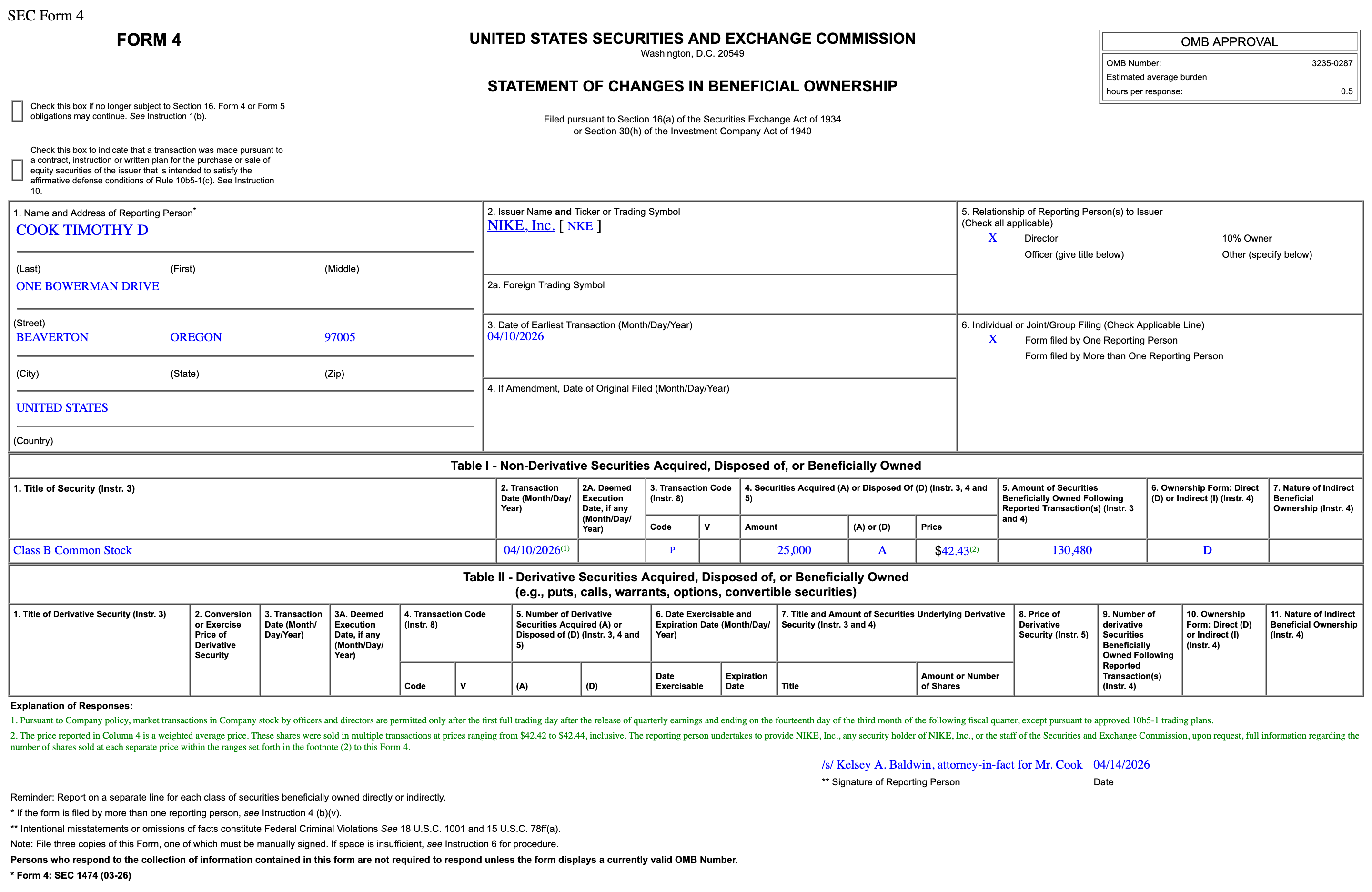 Tim Cook Drops $1 Million on Nike Stock – CEO Elliott Hill Does the Same