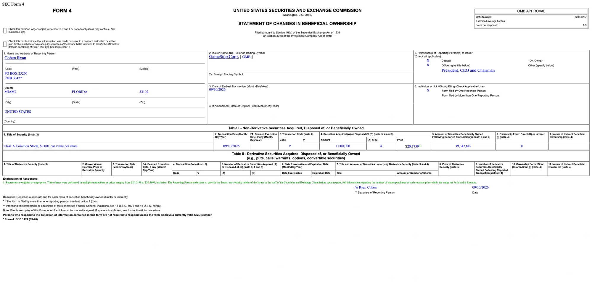 Ryan Cohen and GameStop Directors Buy Shares After Q2 Results