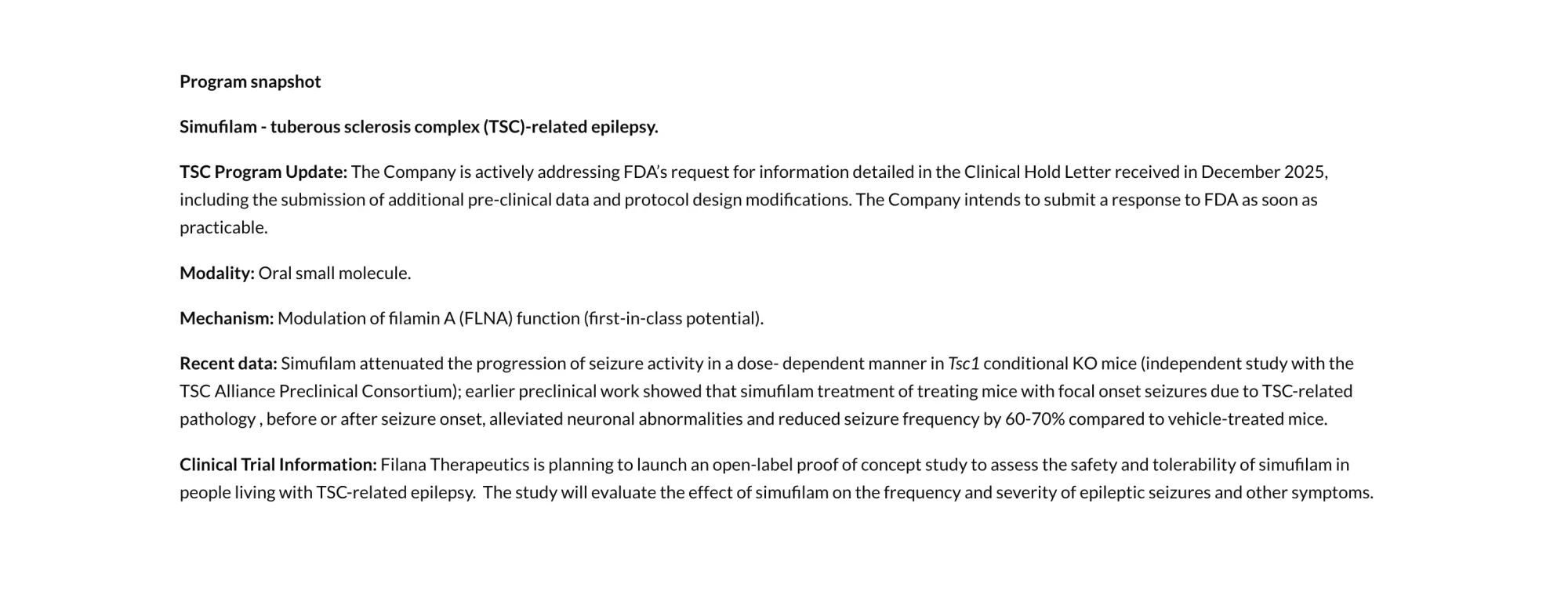 Filana Gets FDA Green Light for Phase 2a Simufilam Study in TSC-Related Epilepsy