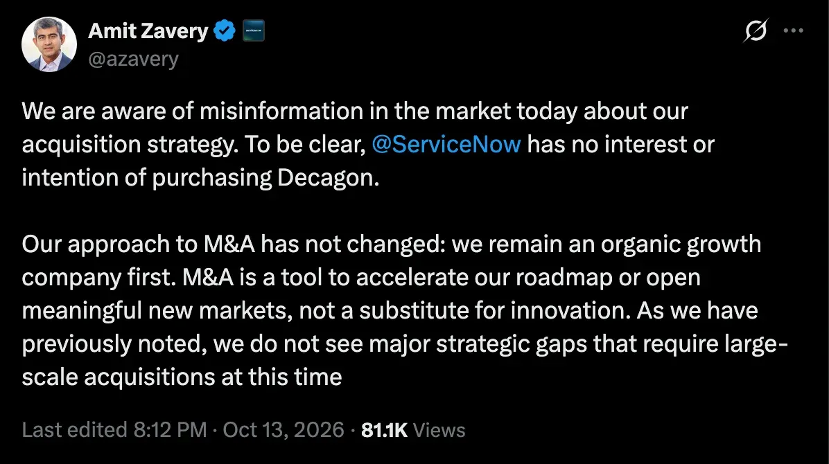 ServiceNow also put out a matching official statement on their newsroom.