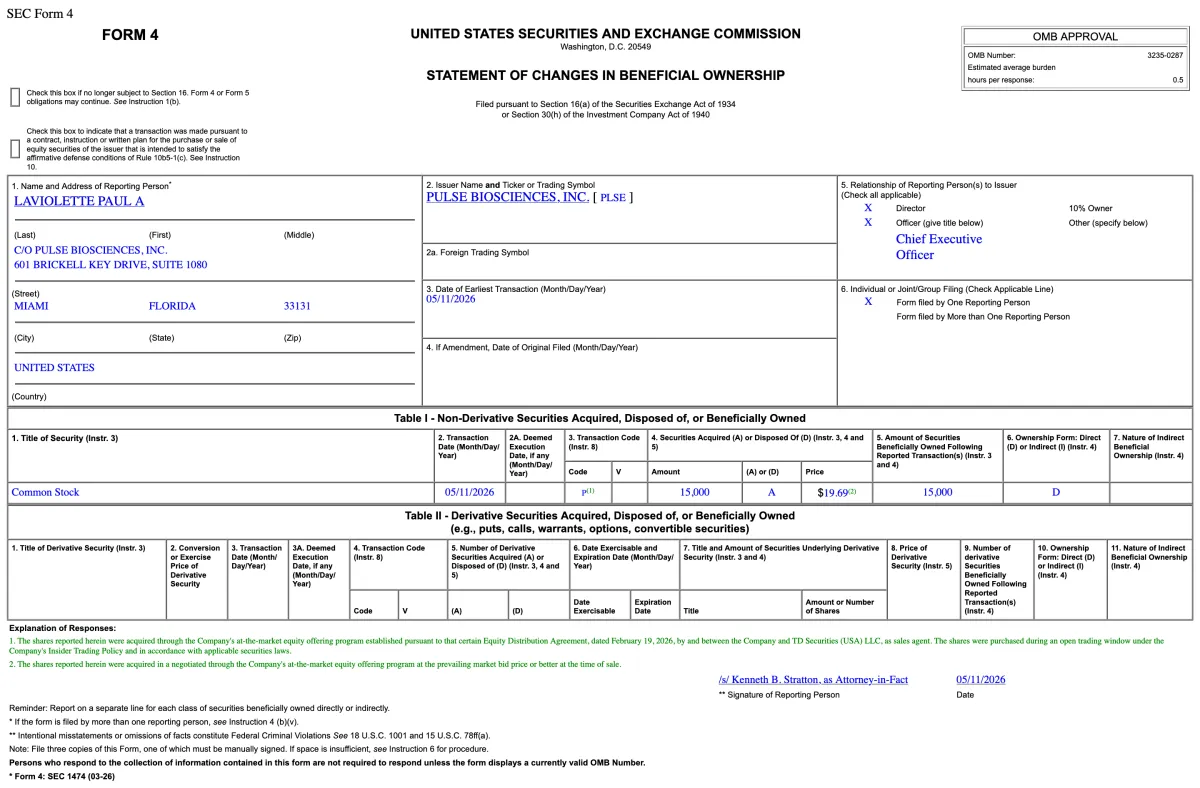 Insider Buying Sends Pulse Biosciences Stock Higher