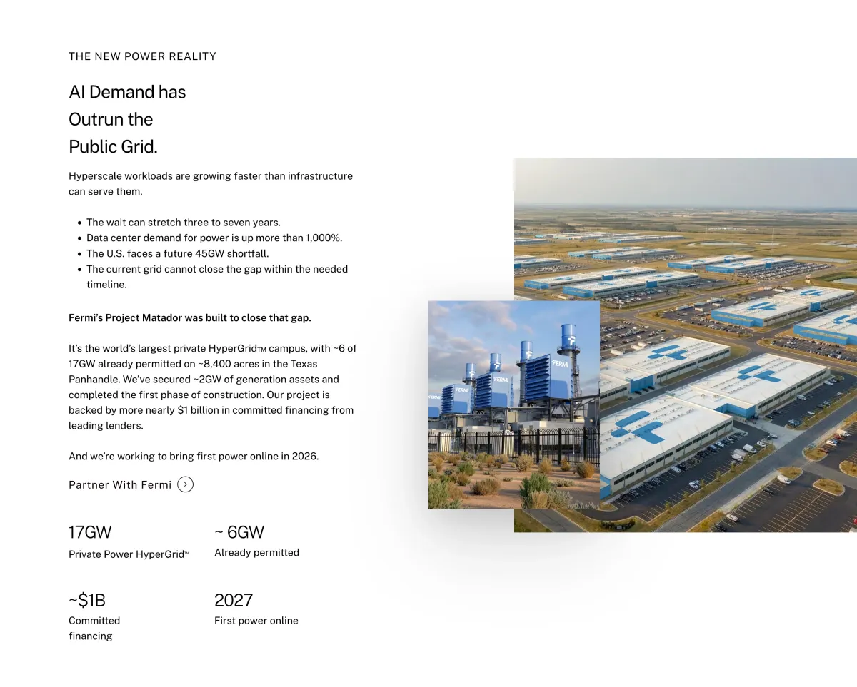 Fermi America Signs Credit Support Agreement with AMD for 222 MW Project Matador Phase